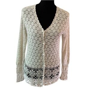 Celina Yang Designs Knitwear Originals Vintage White Lacey Buttoning Cardigan